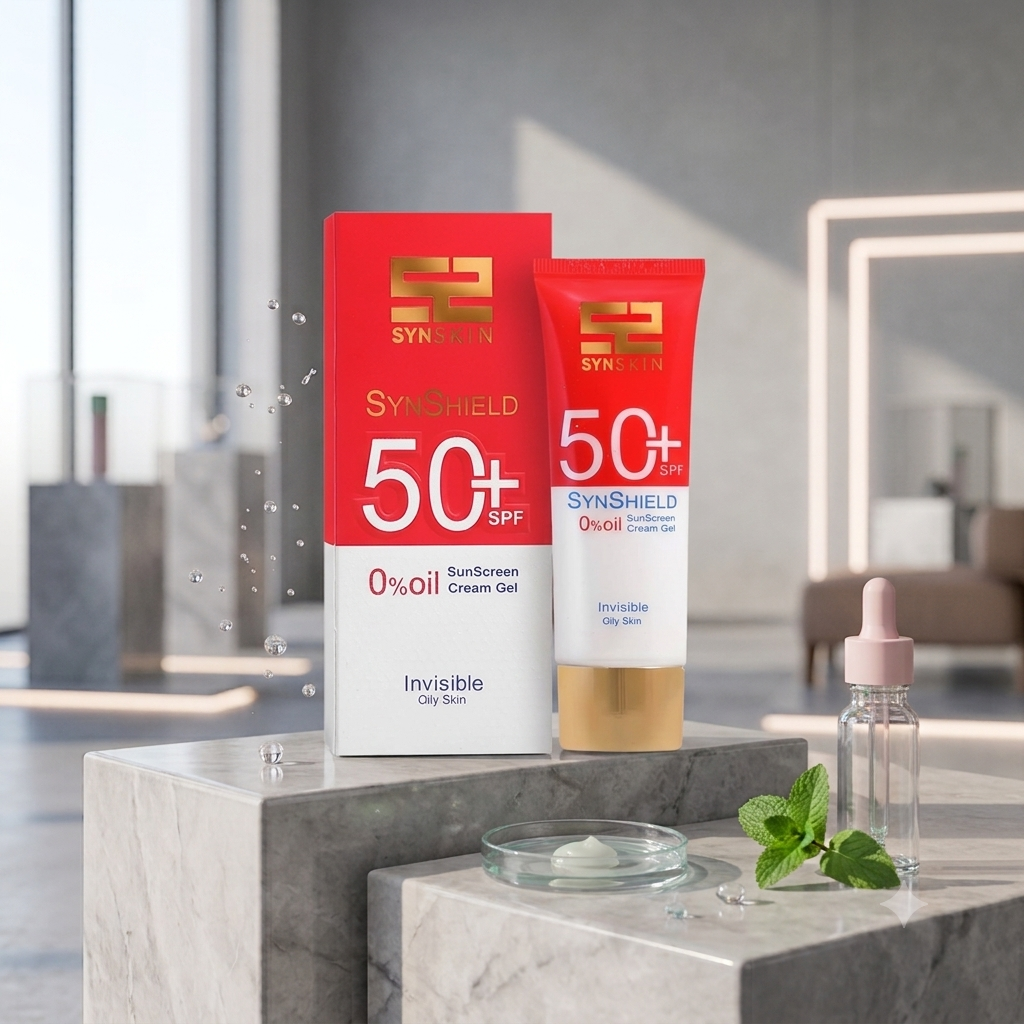 ژل کرم ضدآفتاب ساین اسکین بدون رنگ SPF50 مدل SynShield، مناسب پوست‌های چرب، حجم 50 میلی‌لیتر
